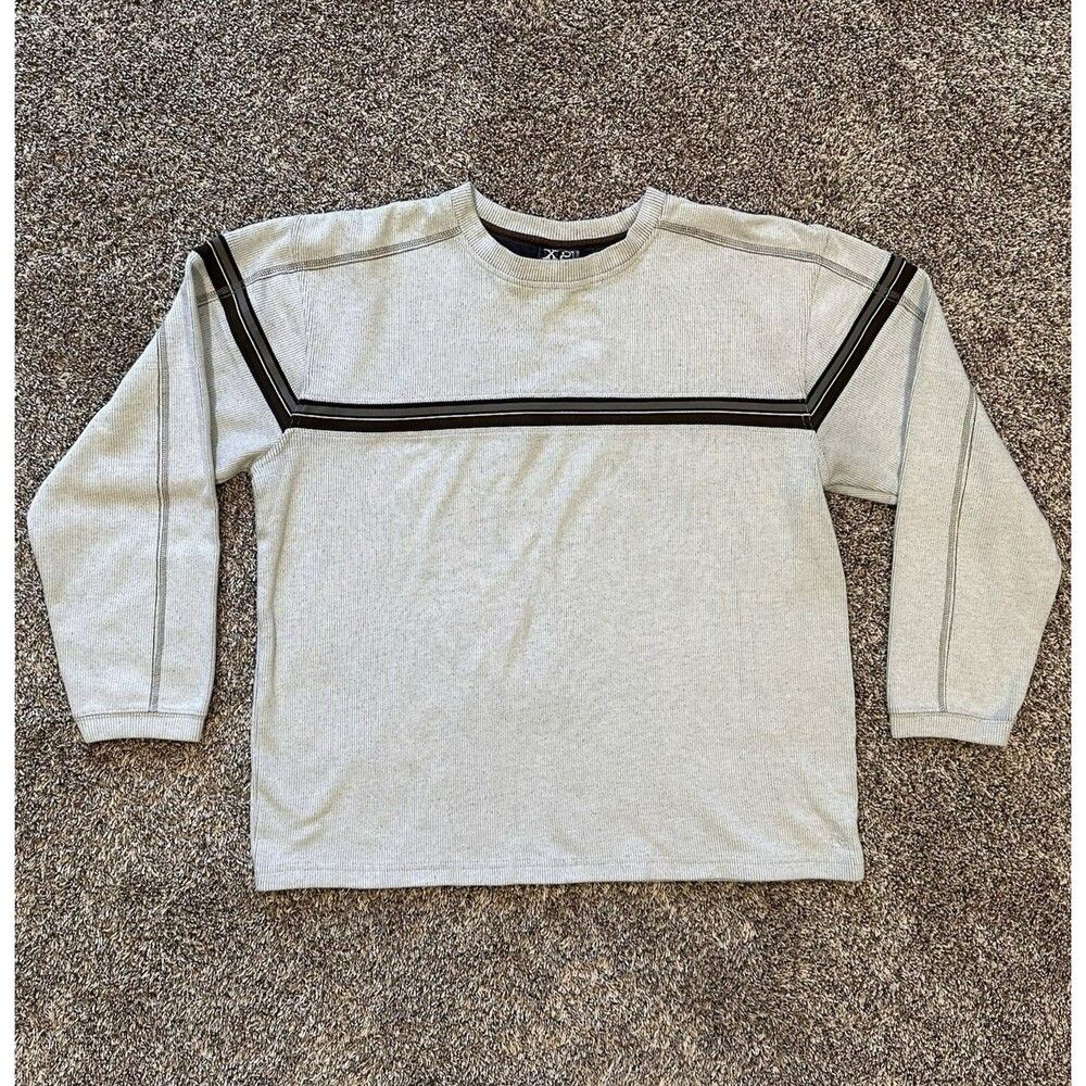 XG Extreme Quality Men's L Gray Ribbed Striped Long Sleeve Shirt Y2K Retro